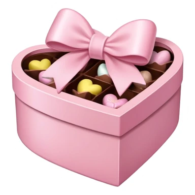  pink heart box, pale pink bow, filled with chocolates inside sticker