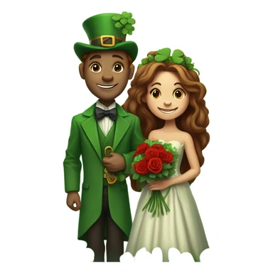 A tiny leprechaun giving red roses and clovers to a much taller brown haired queen sticker
