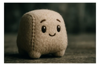 tiny squishy creature with soft velvety texture and cute face sticker