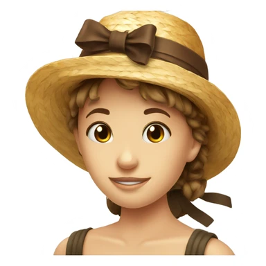 straw hat with bow brown sticker