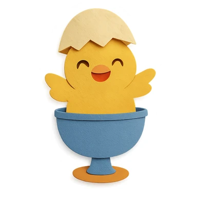 soft yellow egg cooker chick, popping out of the lid, smiling brightly, full-body sticker