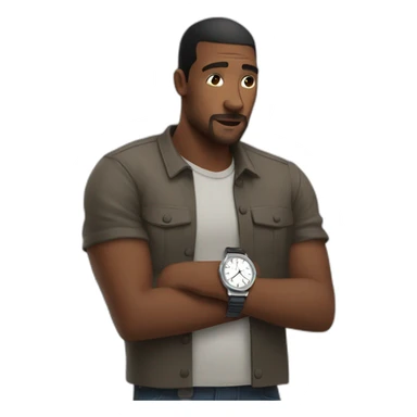 A man looking at his wrist watch waiting for someone sticker