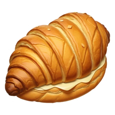 A croissant with a sole and a hat sticker
