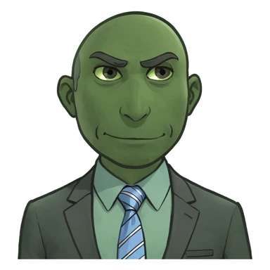 A middle-aged man, light-skinned, with short brown hair and a graying beard, wearing a dark-gray business suit, a light-blue collared shirt, and a matching tie. He is positioned in the center of the image and is facing directly toward the camera. sticker