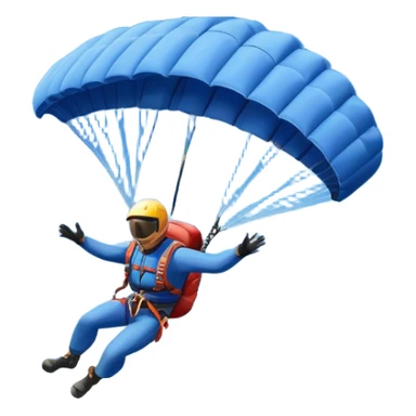 A base jumper soaring through the air, parachute deployed, flying off a steep mountain peak. The background is filled with majestic mountains, clear blue sky, and distant clouds, capturing the exhilarating thrill and beauty of extreme sports. sticker