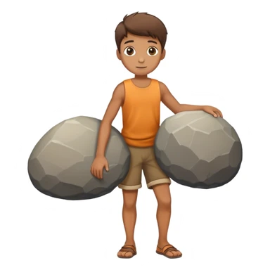boy carring big stone sticker