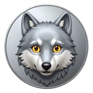 Silver coin with a wolf face as the center sticker