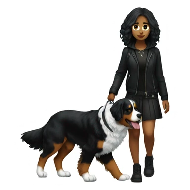Gothic girl walking a bernese mountain dog  sticker