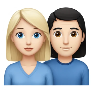 Blond woman with blue eyes on left. And a Man with black hair and grey eyecolor in the middle. And a blank woman with brown hair and grey eyes on the right. Happy together sticker