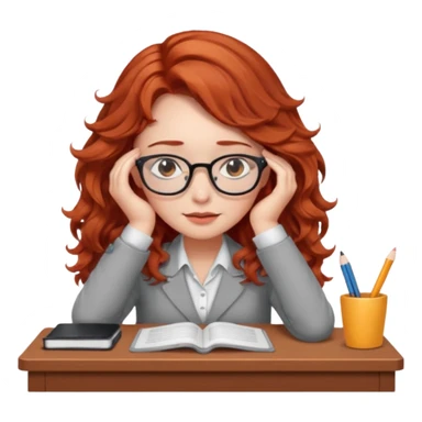 Pretty model, brown eyes, soft red wavy hair, falling asleep at desk sticker
