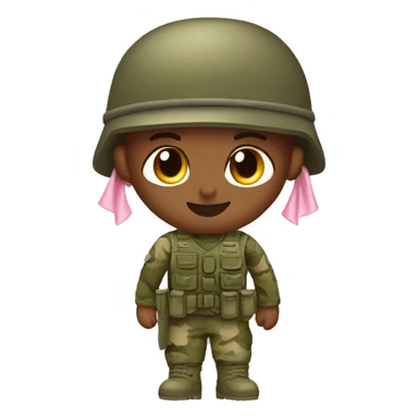 Soldier in olive green camo with light pink bow on head sticker