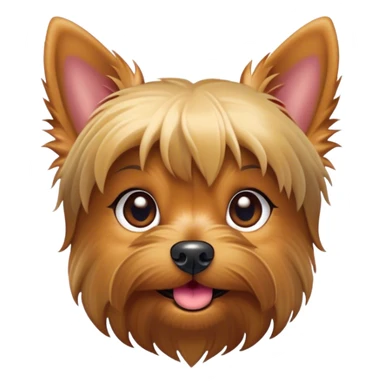 Cinematic Cute Yorkshire Terrier Portrait Emoji, Head perked with bright, twinkling eyes and a perky expression, showcasing a soft, silky fur in rich hues, simplified yet adorably detailed, glowing with a cheerful, inviting glow, high shine, exuding playful intelligence and spunky charm, styled with a gentle, whimsical outline, capturing the essence of a cute Yorkshire Terrier that appears ready to frolic off the screen with irresistible energy! sticker