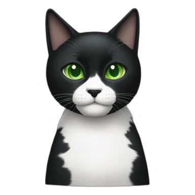 A black cat with green eyes with a white mustache and white spots in full height sticker