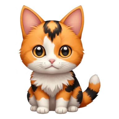 calico kitten, simple and cute, round face, big eyes, minimal details, orange black and white calico pattern sticker