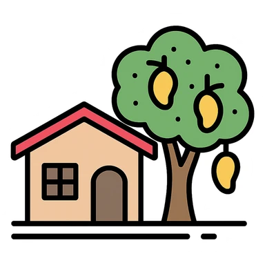 A light brown house from a barrio with a mango tree sticker