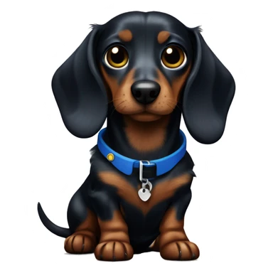 Dark fur Dachshund with long legs in blue collar  sticker