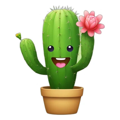 cactus smiling and holding a flower with heart sticker