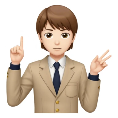 Light Yagami from Death Note, brown hair, school uniform, explaining something with a confident expression and hand gesture sticker