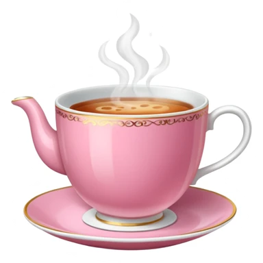 An emoji of a steaming hot cup of tea. The cup should be pink, the tea should be breakfast tea colours and the background should be transparent sticker