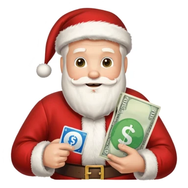 santa with money and social media logo on gift sticker