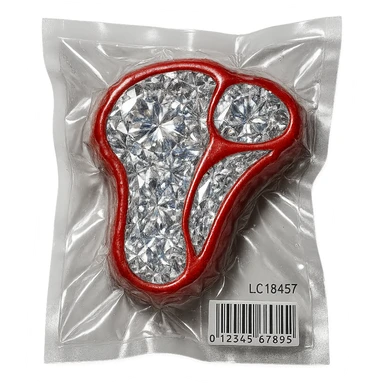 meat steak made of diamond, glossy and puffy, no background sticker