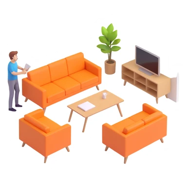 interior designer arranging furniture in a bright, open space sticker