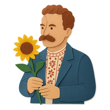 A man holding a sunflower in his hands sticker