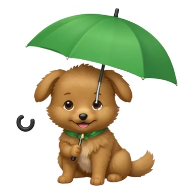 baby dog hold small green umbrella sticker
