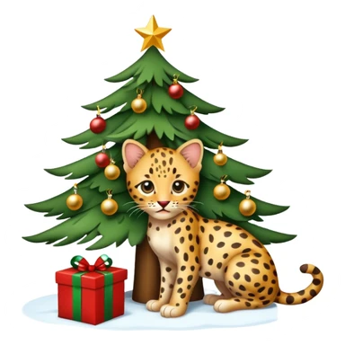 Leopard kitten under a christmas 🎄  sticker