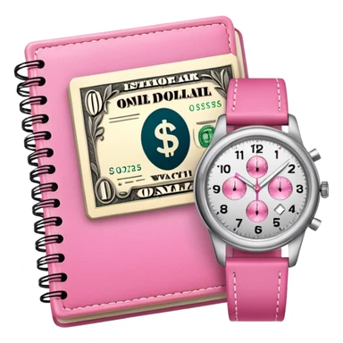 Libreta, reloj y un dolar rosa sticker