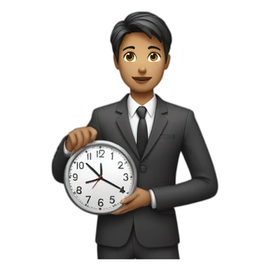 a women in a suit holding a clock in his right hand sticker