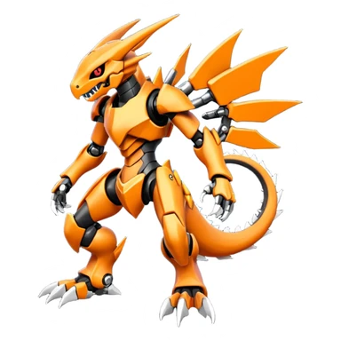Cool Futuristic Black Orange Cyber-Digimon-Fakemon-Duskull-Salandit-Guilmon-Wargreymon-Mecha-fusion (full body) sticker