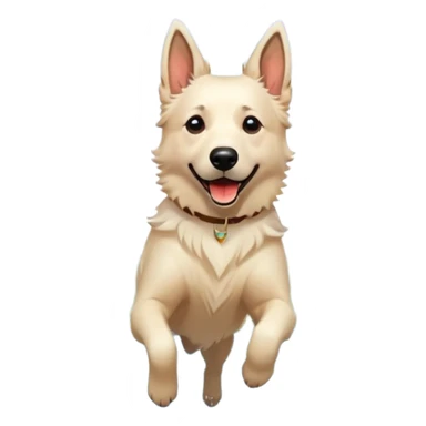 Beautiful White belgian Shepard jumping Cheerful  over Rain puddles. There is a rainbow in the sky and Autumn forest in the background sticker