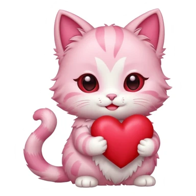 chibi anime pink cat holding a big heart sticker