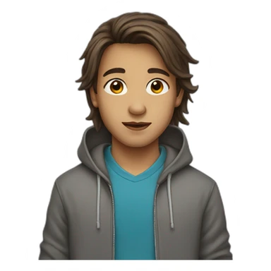 boy with long brown hair in hoodie with earrings sticker