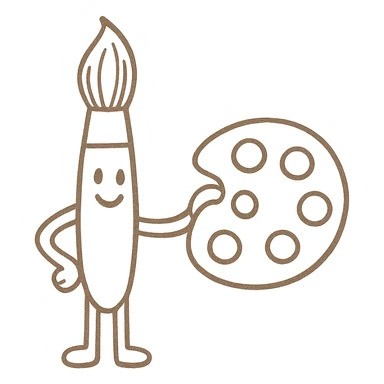 in the same style as this create a paint brush holding a paint pallet  sticker