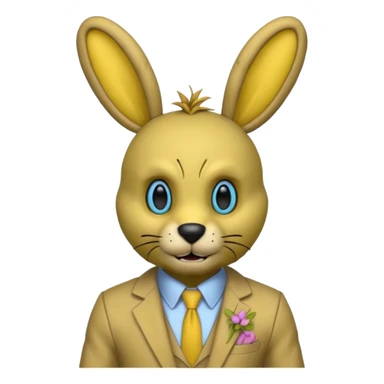 springtrap yellow damage hare suit with hare ears blue eyes with strands of 3C hair size of a small toothpick sttcking up sticker