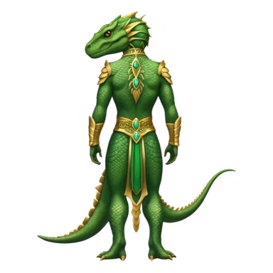 full body reptilian humanoid in ancient outfit, back view, ornate details sticker