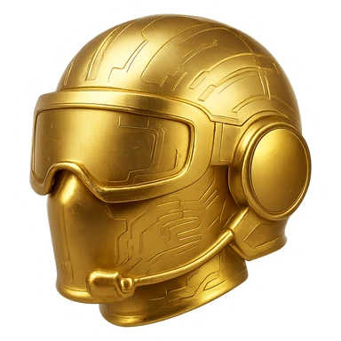 Make the golden pilot helmet more futuristic with a minimal but high-tech design, gold color with digital accents. No background. sticker