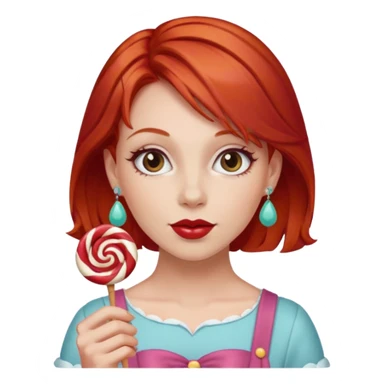 red hair woman with sweet treat accessories, not holding a candy sticker