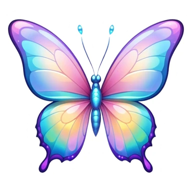 Transparent Shiny Glossy Pastel Gradient Hue holographic butterfly with bright sparkles and huge curvy wings with pointy tips sticker