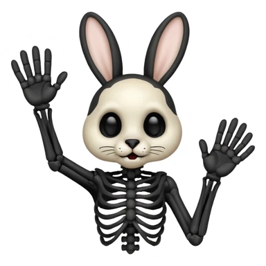 emoji d'une tête de lapin squelette noire qui dit bonjour de la main sticker