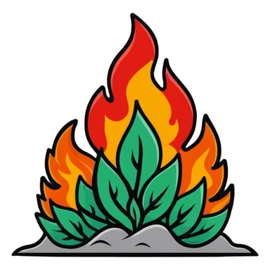 bush burning with orange and red flames sticker