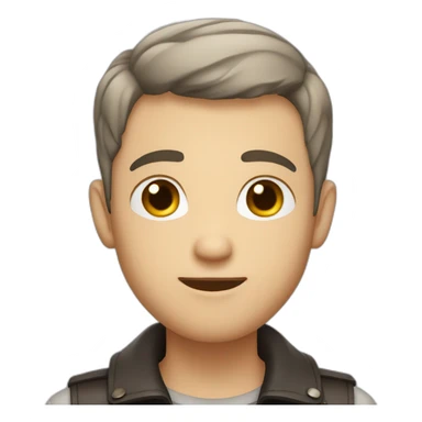cute guy, with grey eyes, with very short hair, wearing leather sticker