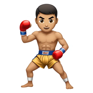 Cinematic Realistic Muay Thai Pop Culture Emoji, depicted with an action-packed portrayal of traditional Thai boxing rendered with bold textures and energetic, dramatic lighting. sticker