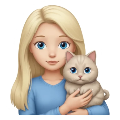 blonde girl with long blonde hair and blue eyes with chubby gray cat sticker
