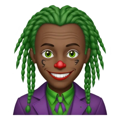 black joker with mischievous grin, green dreadlocks, and binary code patterns sticker