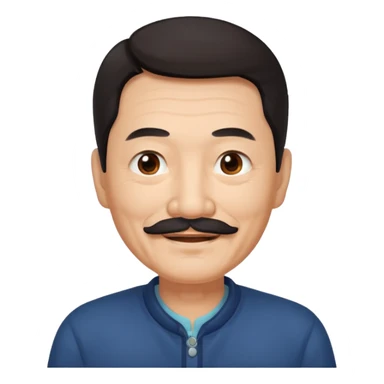 Older Chinese man with dark hair and full turn down mustache sticker