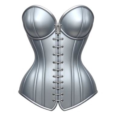 A luxury corset emoji made of silver chrome, smooth metallic curves, minimal fashion silhouette, glossy reflections, sensual high-end aesthetic, iOS emoji style, centered, clean white background sticker