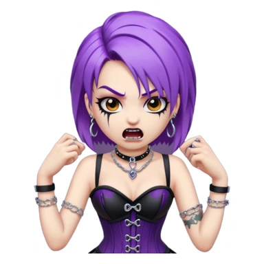 my nickname on the discord server is Little VIper, i have purple hair and an alt/goth style so like corsets and black with silver chains. i want a animated emoji with the text "'Lil Viper Mad" with an angery little viper spitting sticker